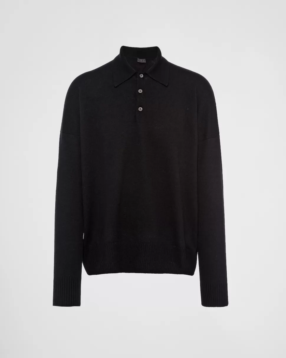 Cheap Prada Poloshirt Aus Kaschmir Schwarz