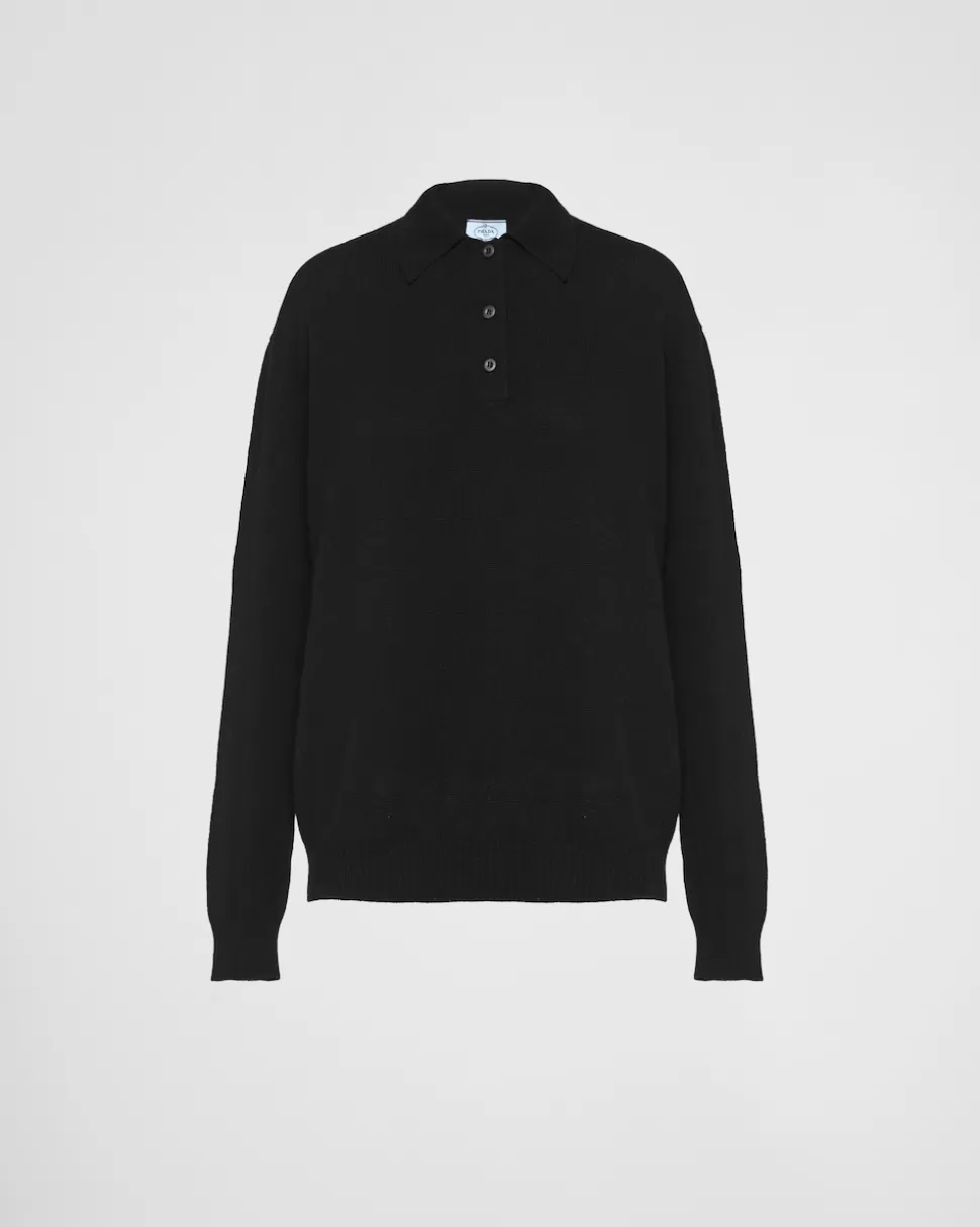 Cheap Prada Poloshirt Aus Kaschmir Schwarz