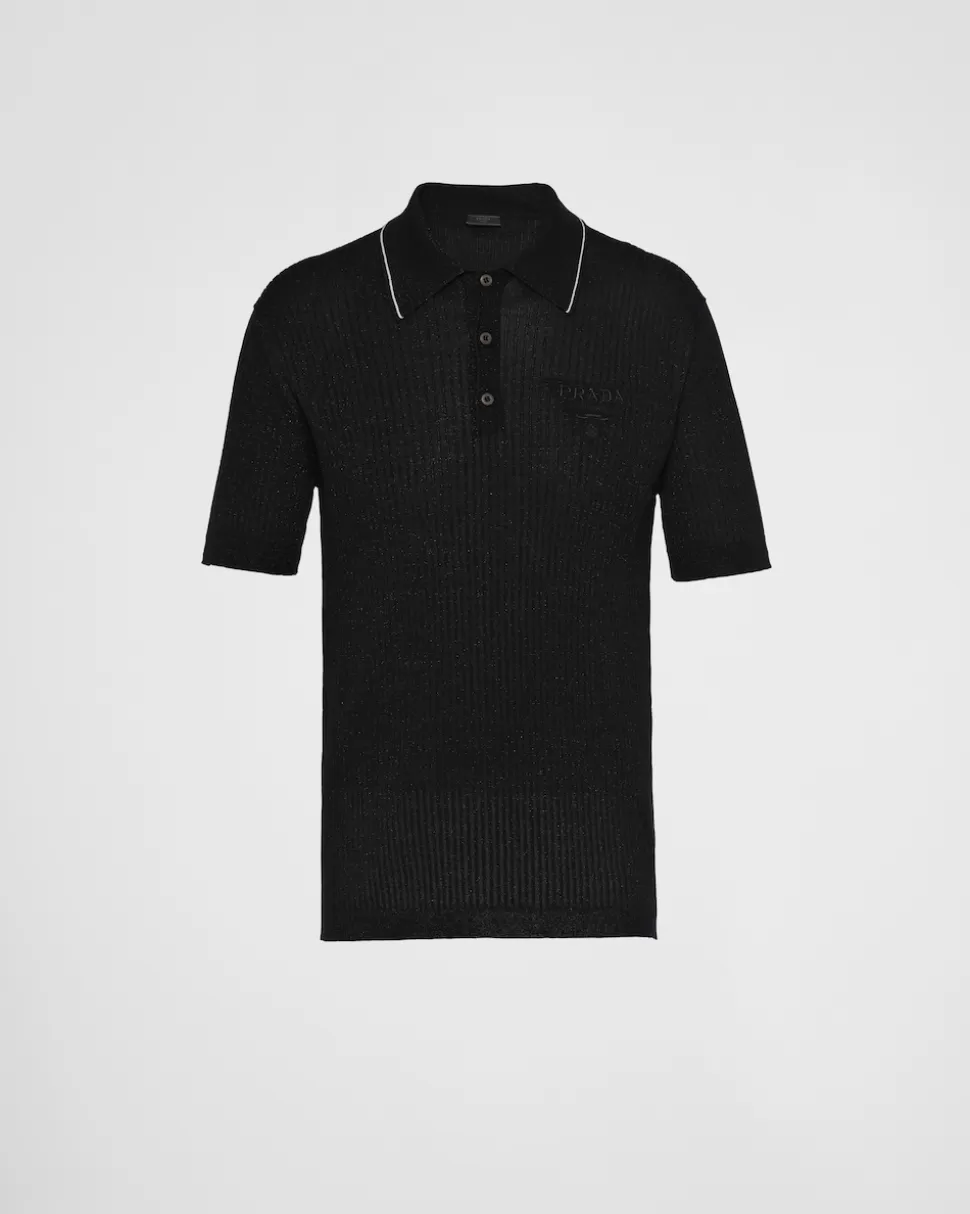 Cheap Prada Poloshirt Aus Kaschmir Und Lamé Schwarz