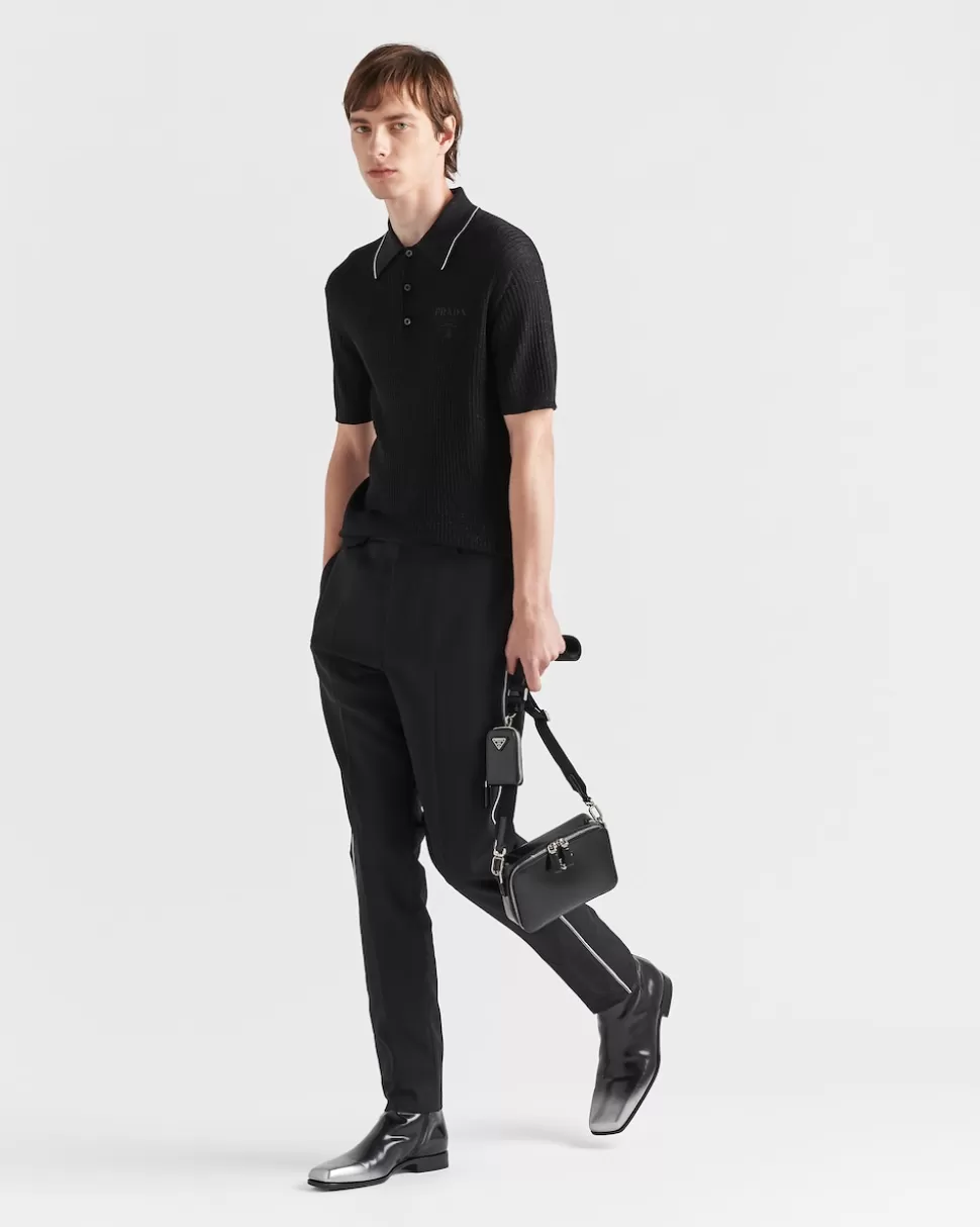 Cheap Prada Poloshirt Aus Kaschmir Und Lamé Schwarz