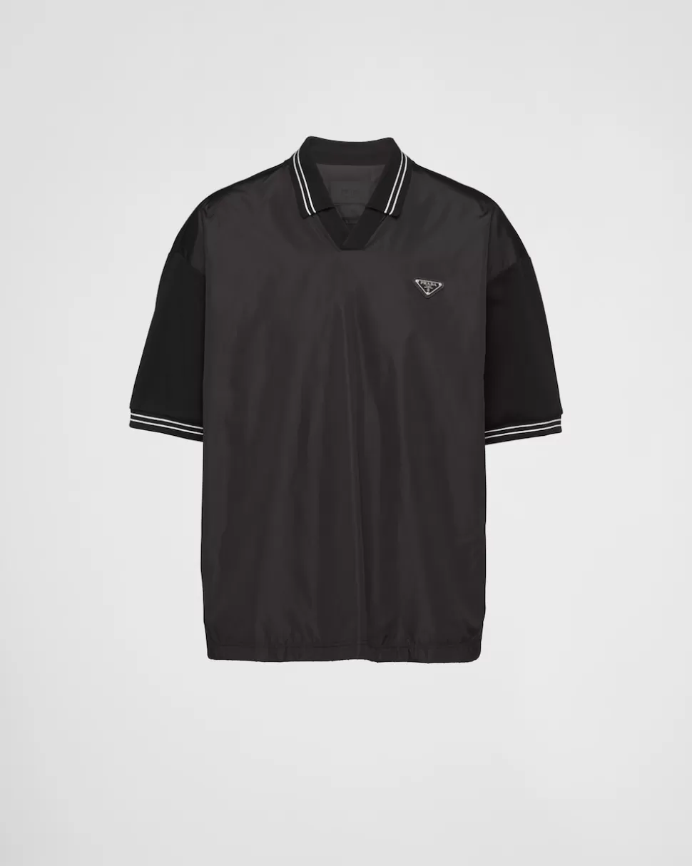 Discount Prada Poloshirt Aus Piqué Mit Detail Aus Re-nylon Schwarz/Schwarz