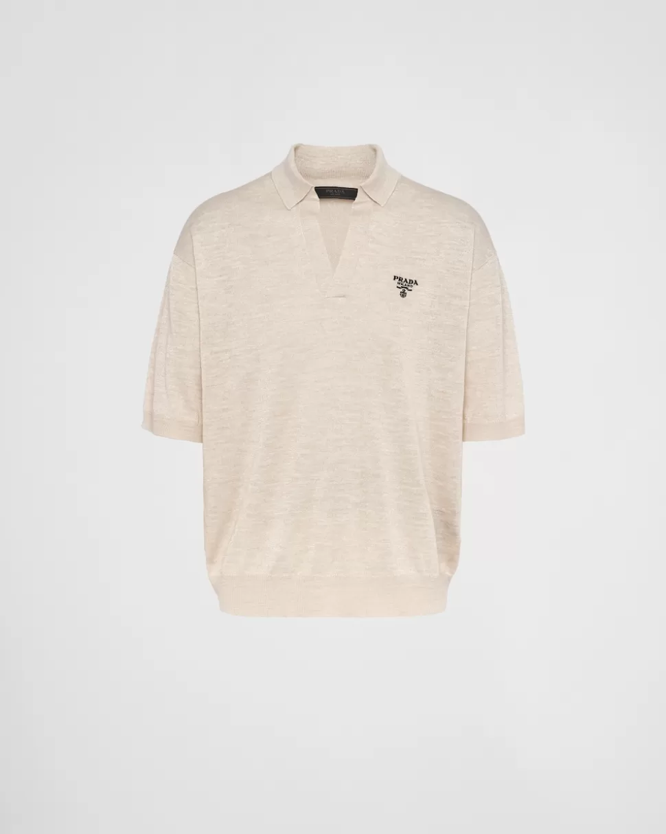 Flash Sale Prada Poloshirt Aus Seide Und Leinen Elfenbein
