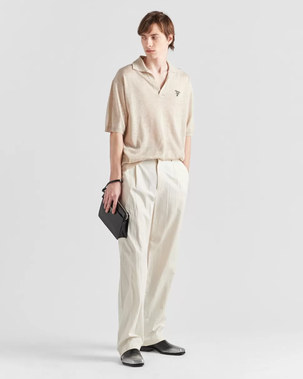 Flash Sale Prada Poloshirt Aus Seide Und Leinen Elfenbein