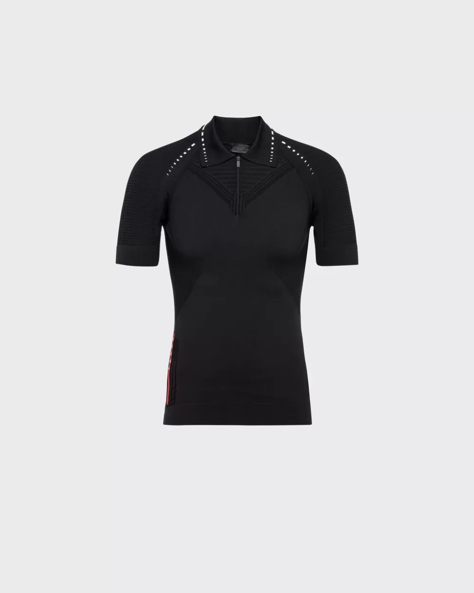 Shop Prada Poloshirt Aus Soft Rec Polyester Schwarz/Weiss