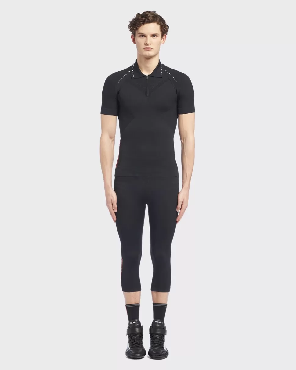 Shop Prada Poloshirt Aus Soft Rec Polyester Schwarz/Weiss