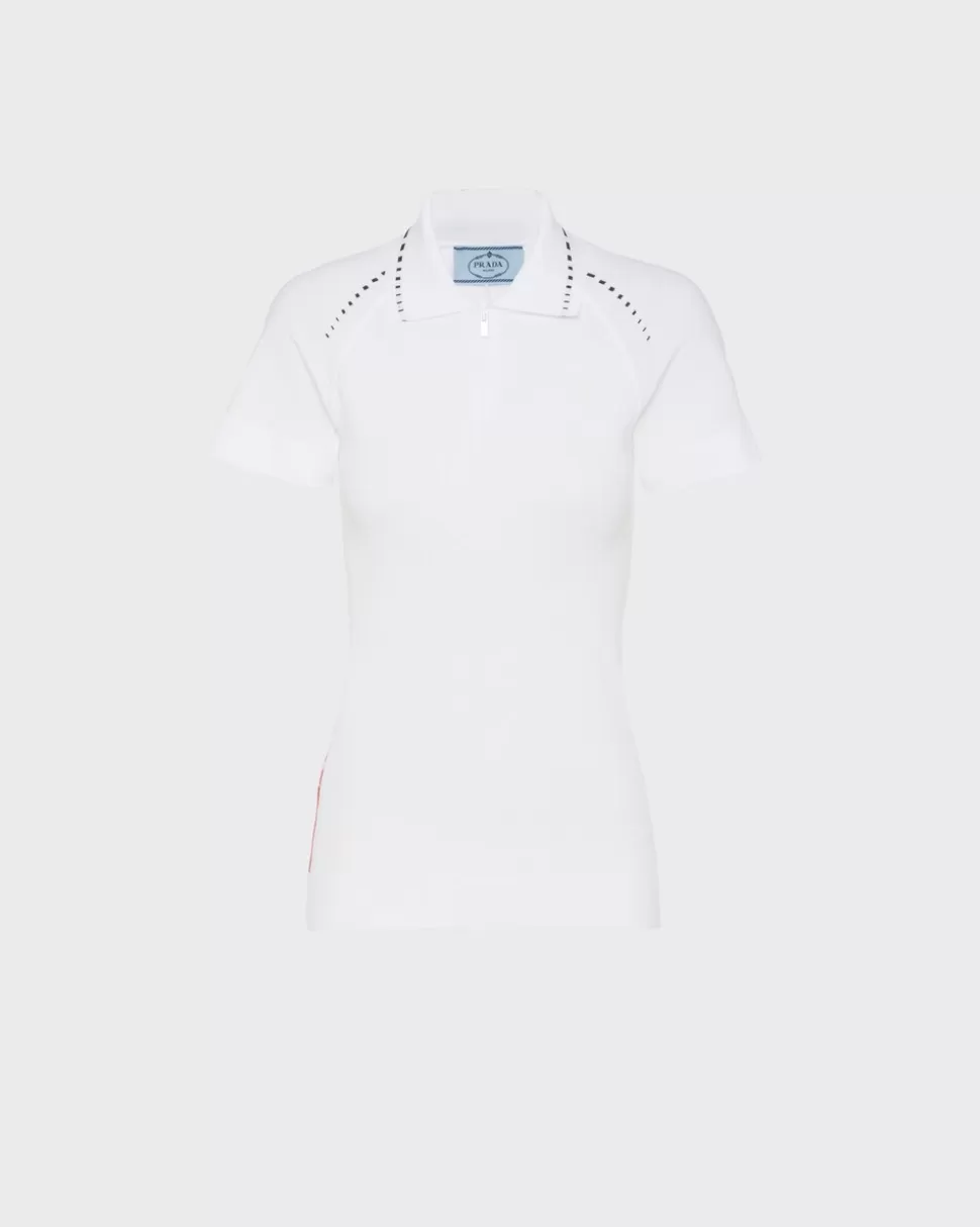 Clearance Prada Poloshirt Aus Soft Rec Polyester Weiss/Schwarz