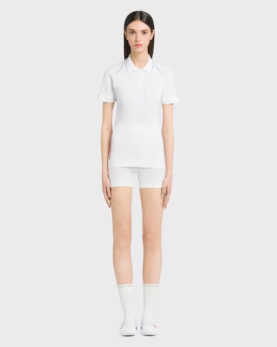 Clearance Prada Poloshirt Aus Soft Rec Polyester Weiss/Schwarz
