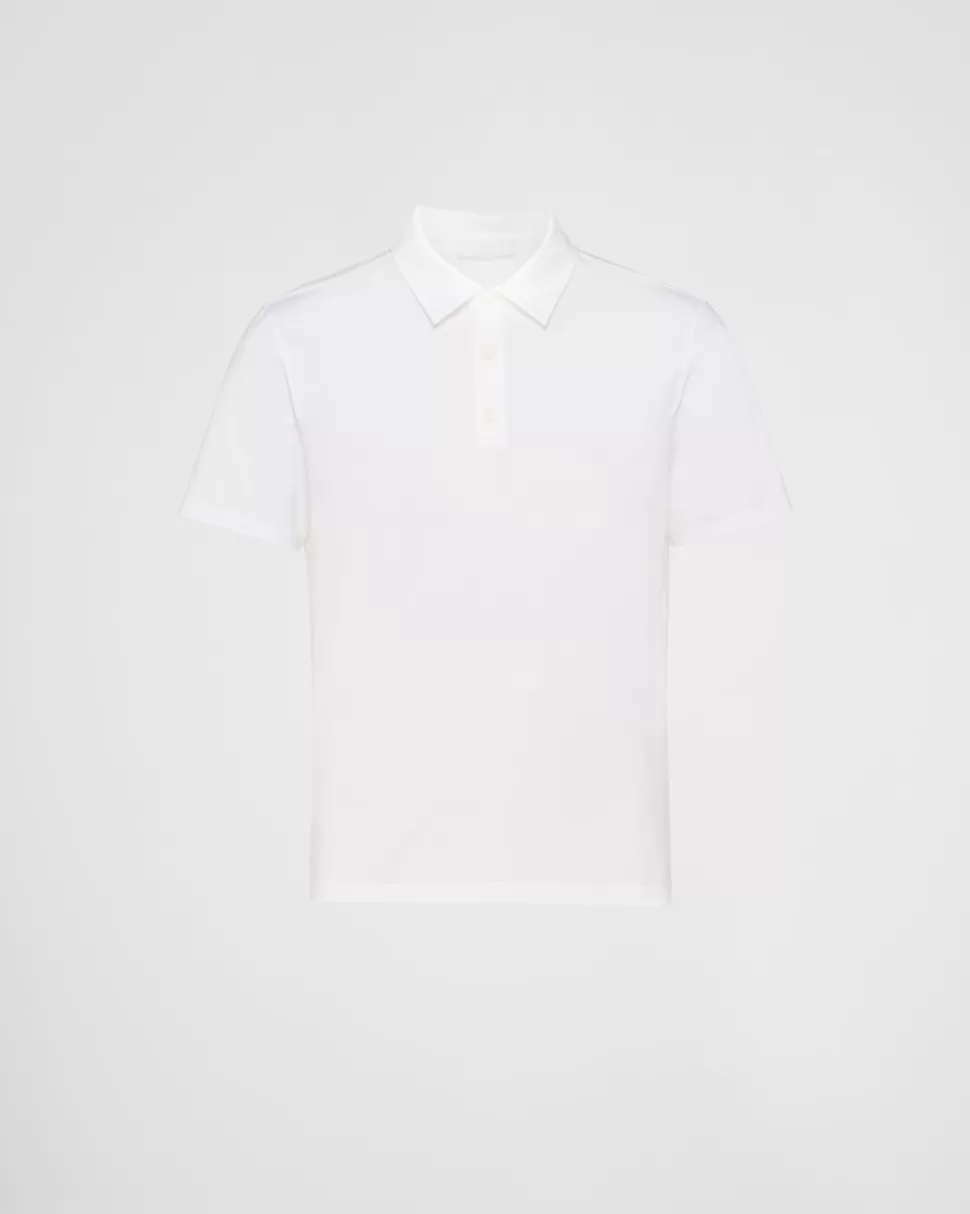 New Prada Poloshirt Aus Stretch-baumwolle Weiss