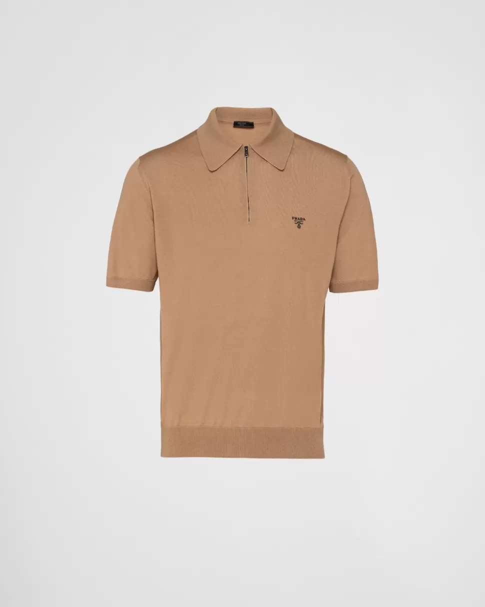 Outlet Prada Poloshirt Aus Superfine-wool Burgunderrot