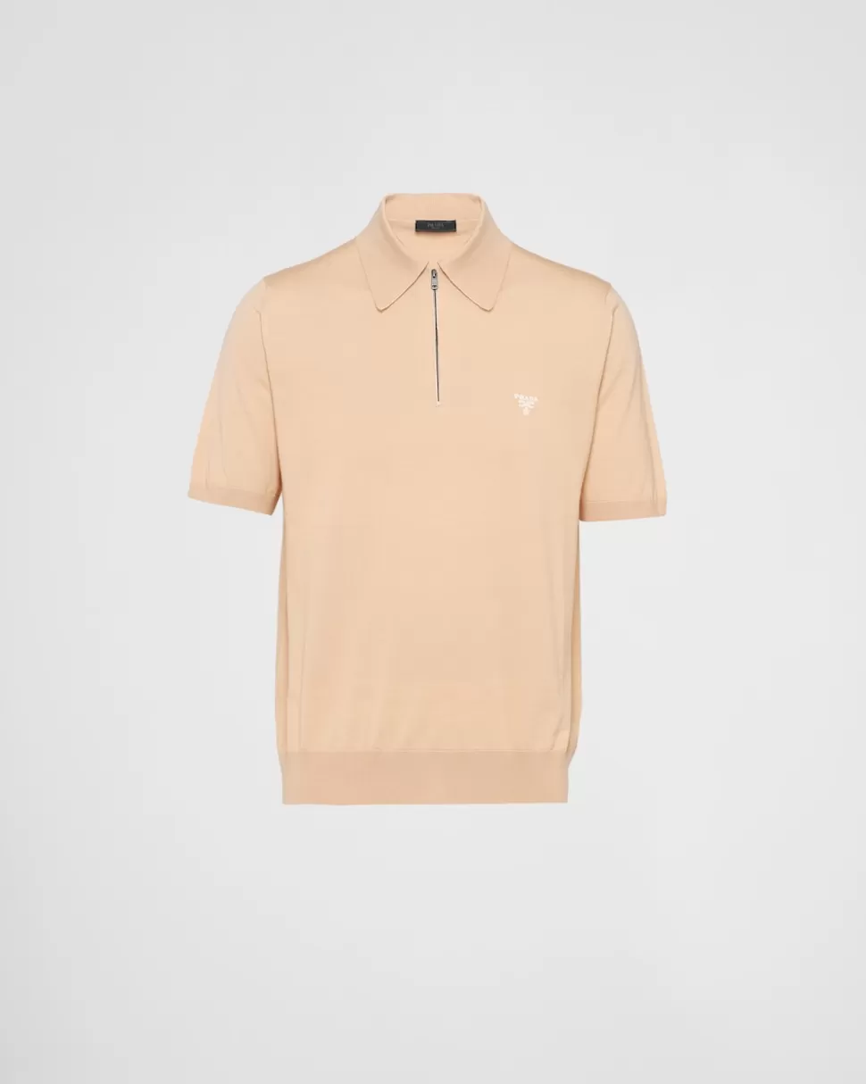 Shop Prada Poloshirt Aus Superfine-wool Burgunderrot