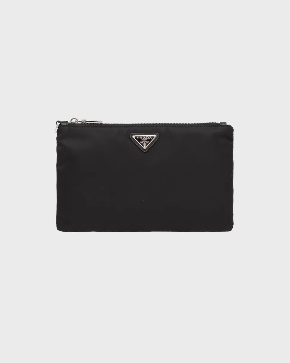 Best Sale Prada Pouch Aus Re-nylon Und Saffiano-leder Schwarz