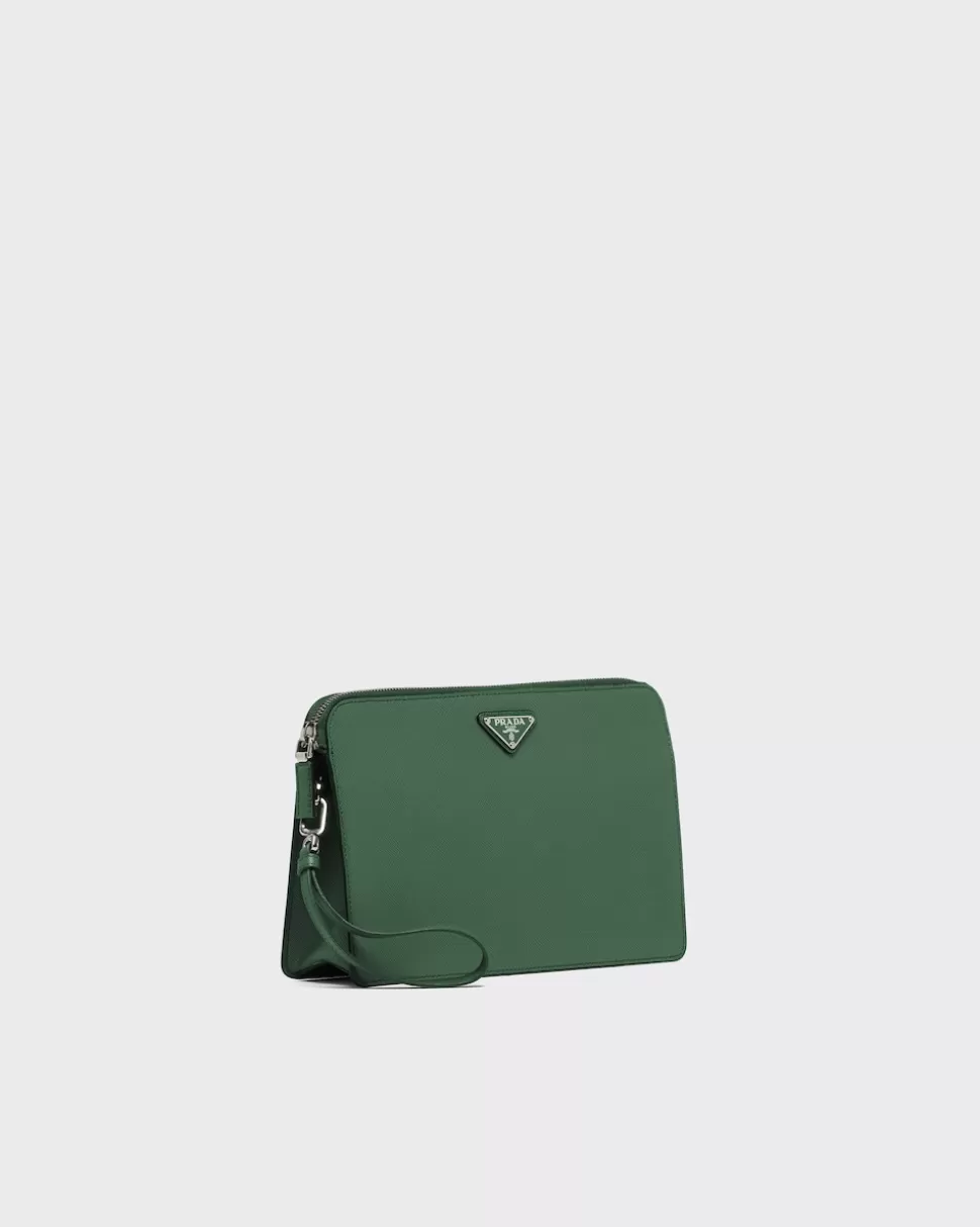 Best Sale Prada Pouch Aus Saffiano-leder Schwarz