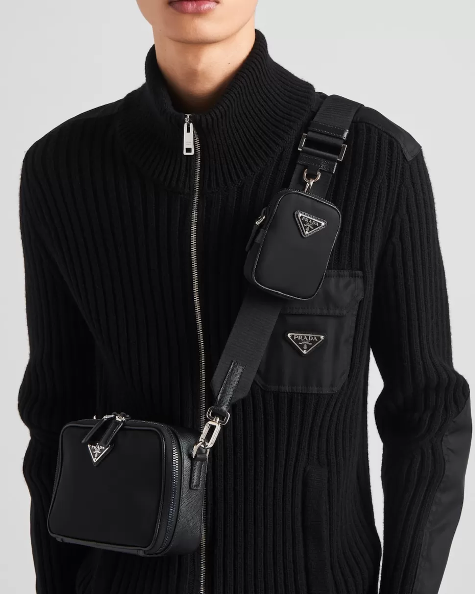 Flash Sale Prada Brique Tasche Aus Re-nylon Und Saffiano-leder Schwarz