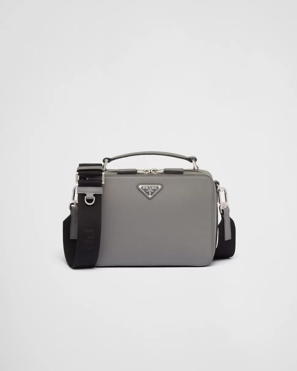 Fashion Prada Brique Tasche Aus Saffiano-leder Schwarz
