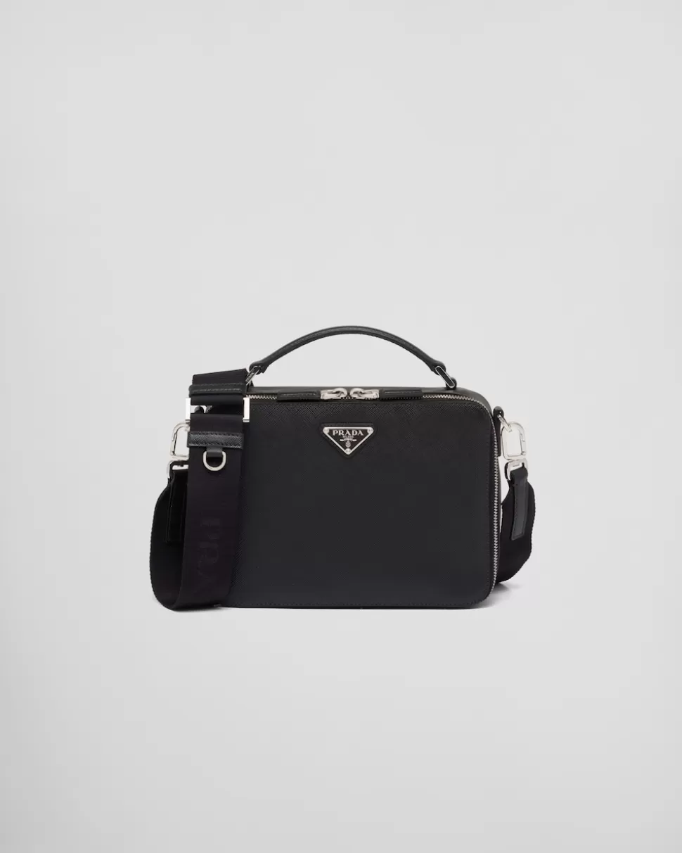 Fashion Prada Brique Tasche Aus Saffiano-leder Schwarz