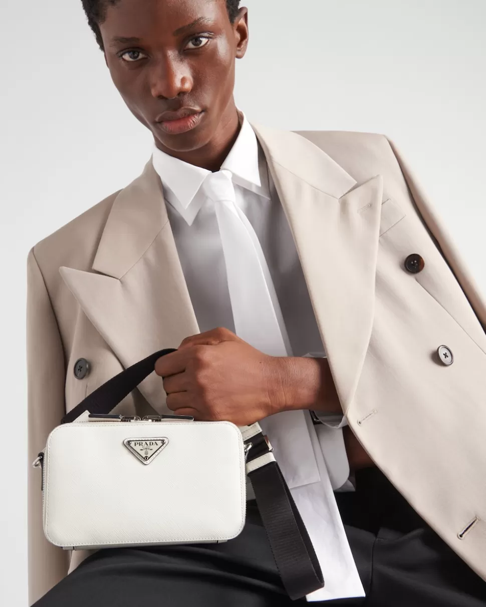 Shop Prada Brique Tasche Aus Saffiano-leder Schwarz