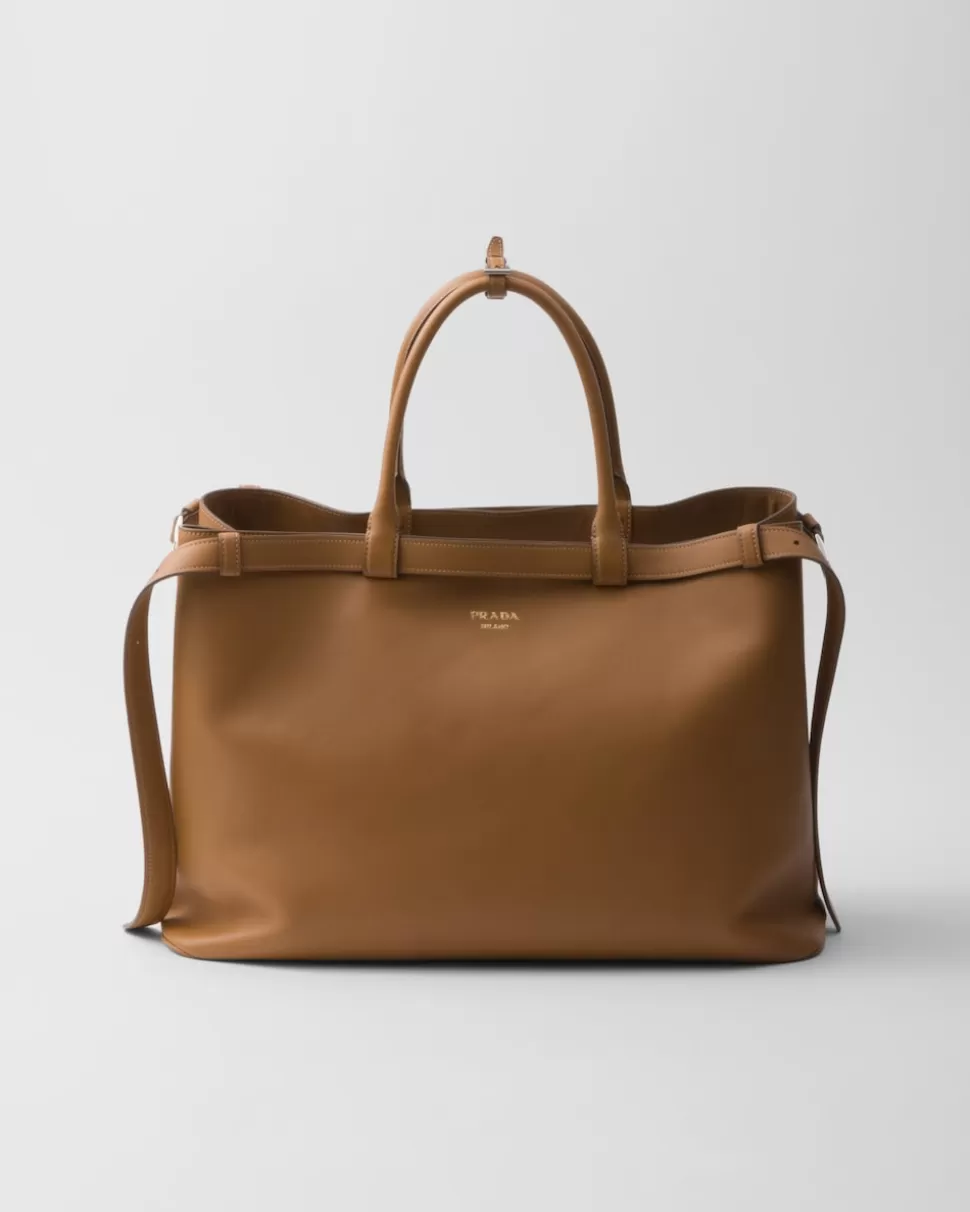 Store Prada Buckle Handtasche Aus Leder Mit Doppeltem Gürtel Schwarz