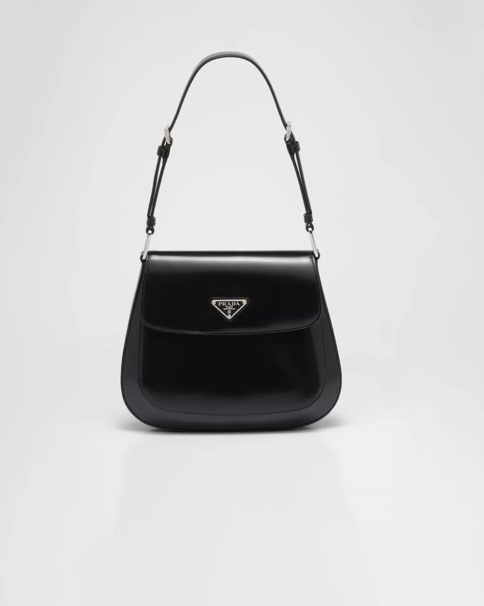Sale Prada Cleo Schultertasche Gebürstetes Leder Schwarz