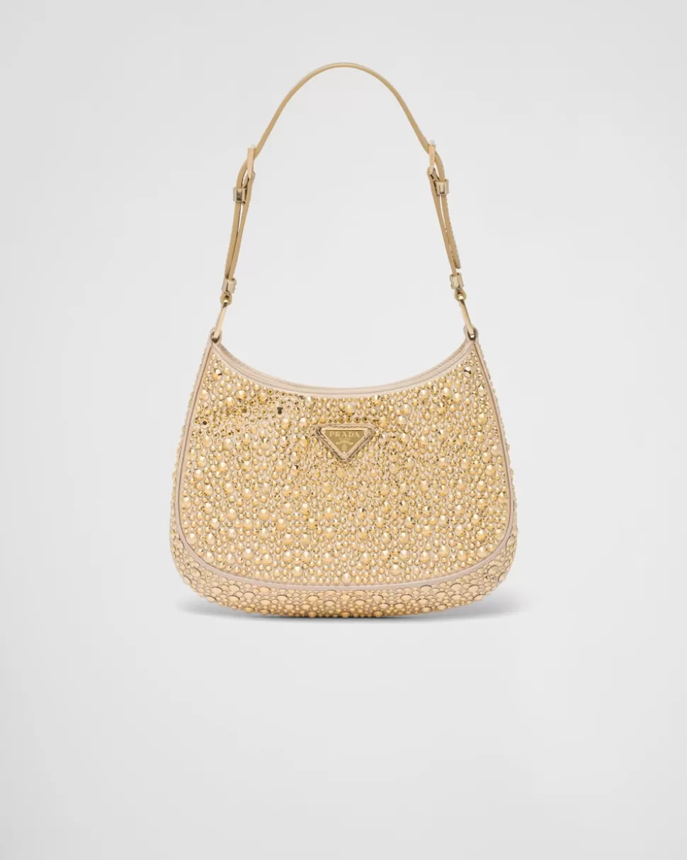 New Prada Cleo Tasche Aus Satin Mit Kristallen Schwarz