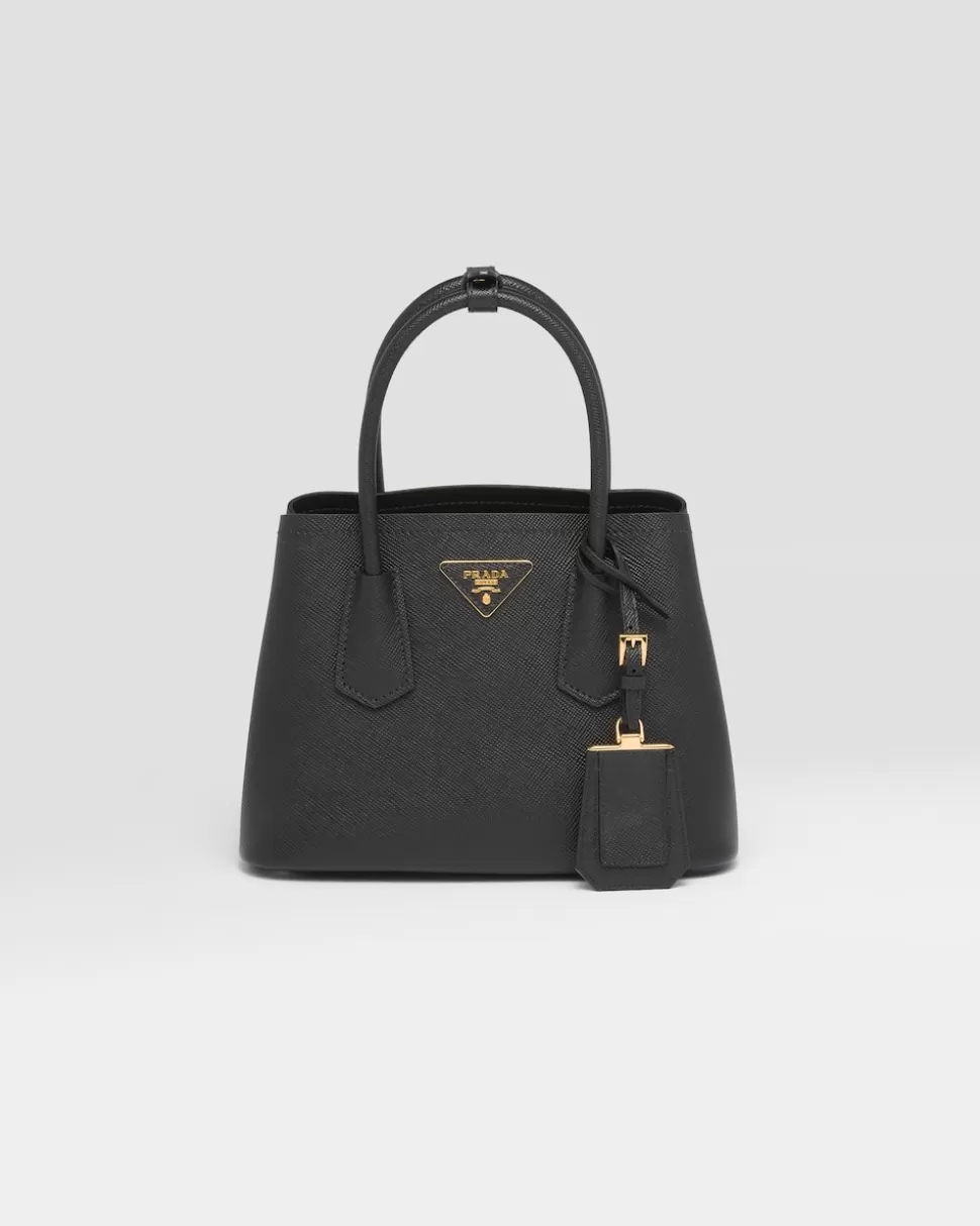 Hot Prada Double Mini Bag Aus Saffiano-leder Schwarz