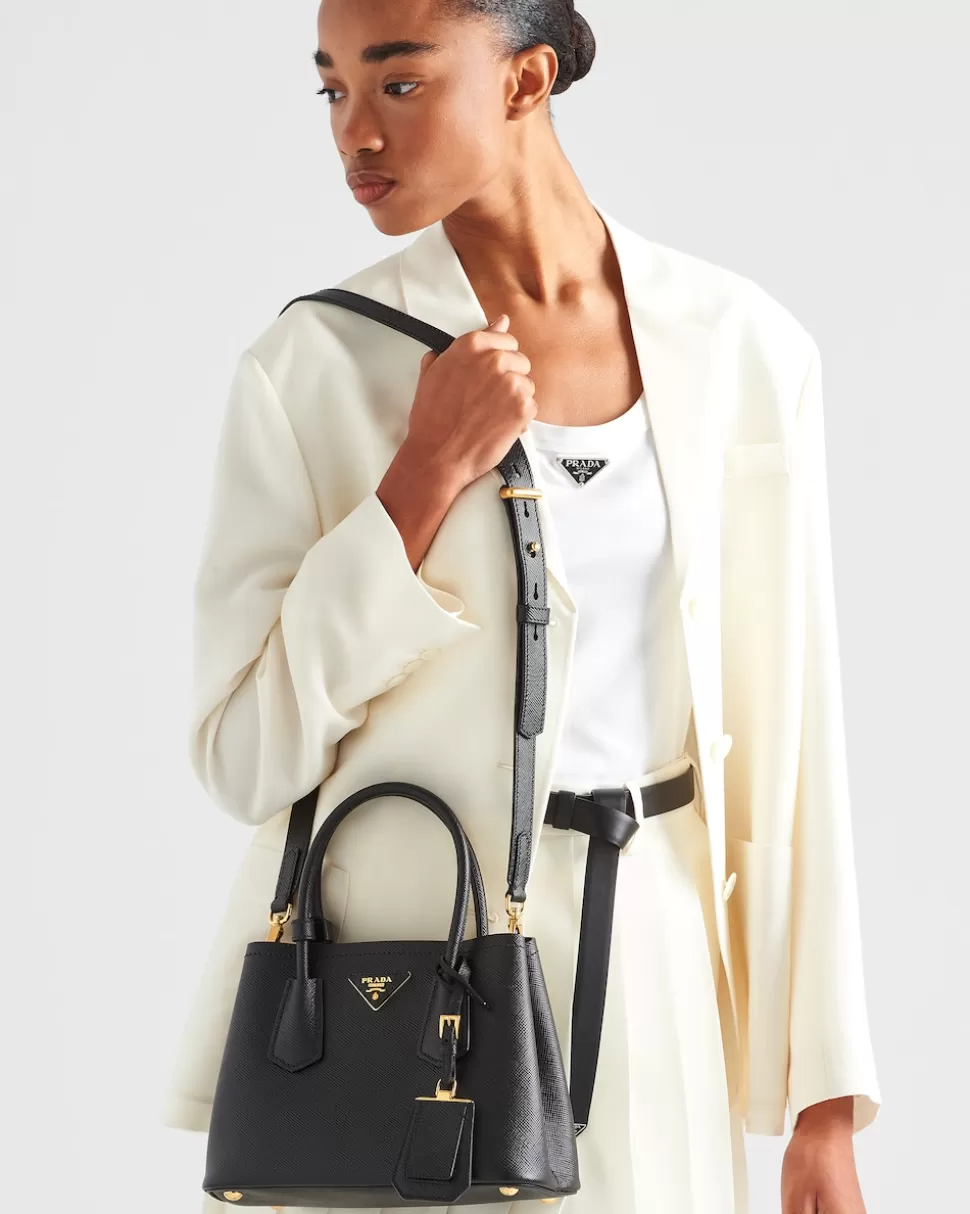 Hot Prada Double Mini Bag Aus Saffiano-leder Schwarz