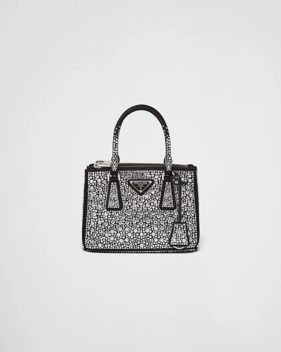 Cheap Prada Galleria Mini Bag Aus Satin Mit Kristallen Schwarz