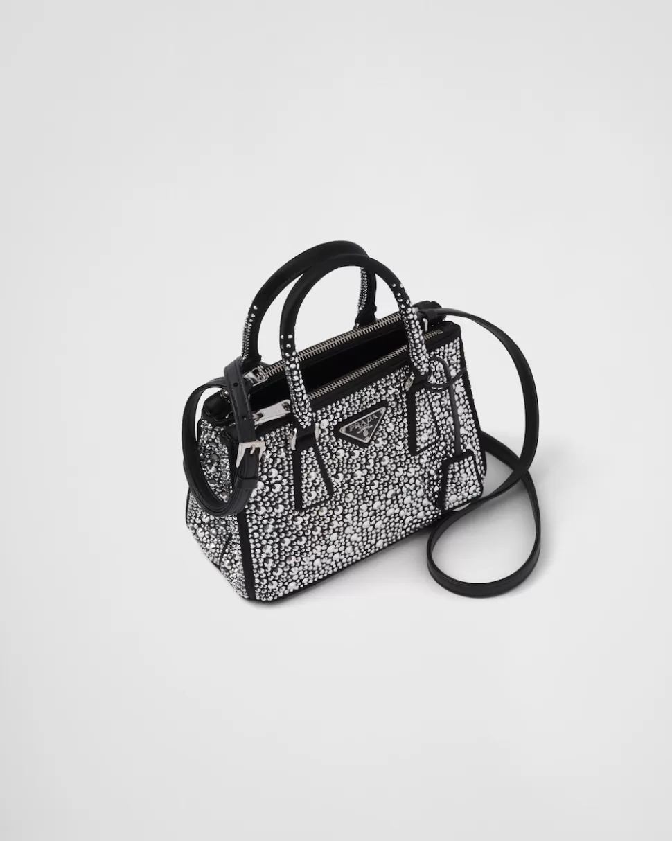Cheap Prada Galleria Mini Bag Aus Satin Mit Kristallen Schwarz