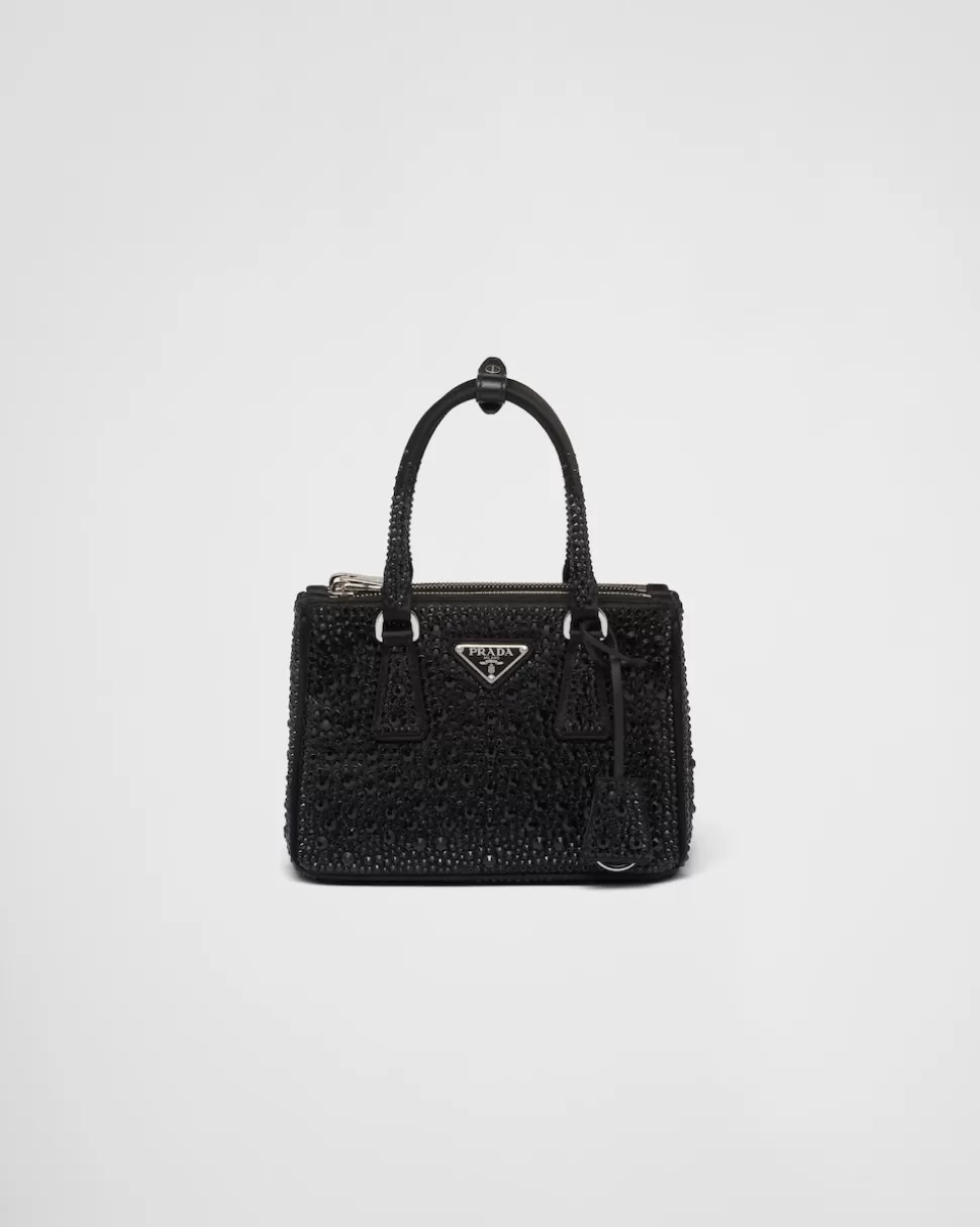 Cheap Prada Galleria Mini Bag Aus Satin Mit Kristallen Schwarz