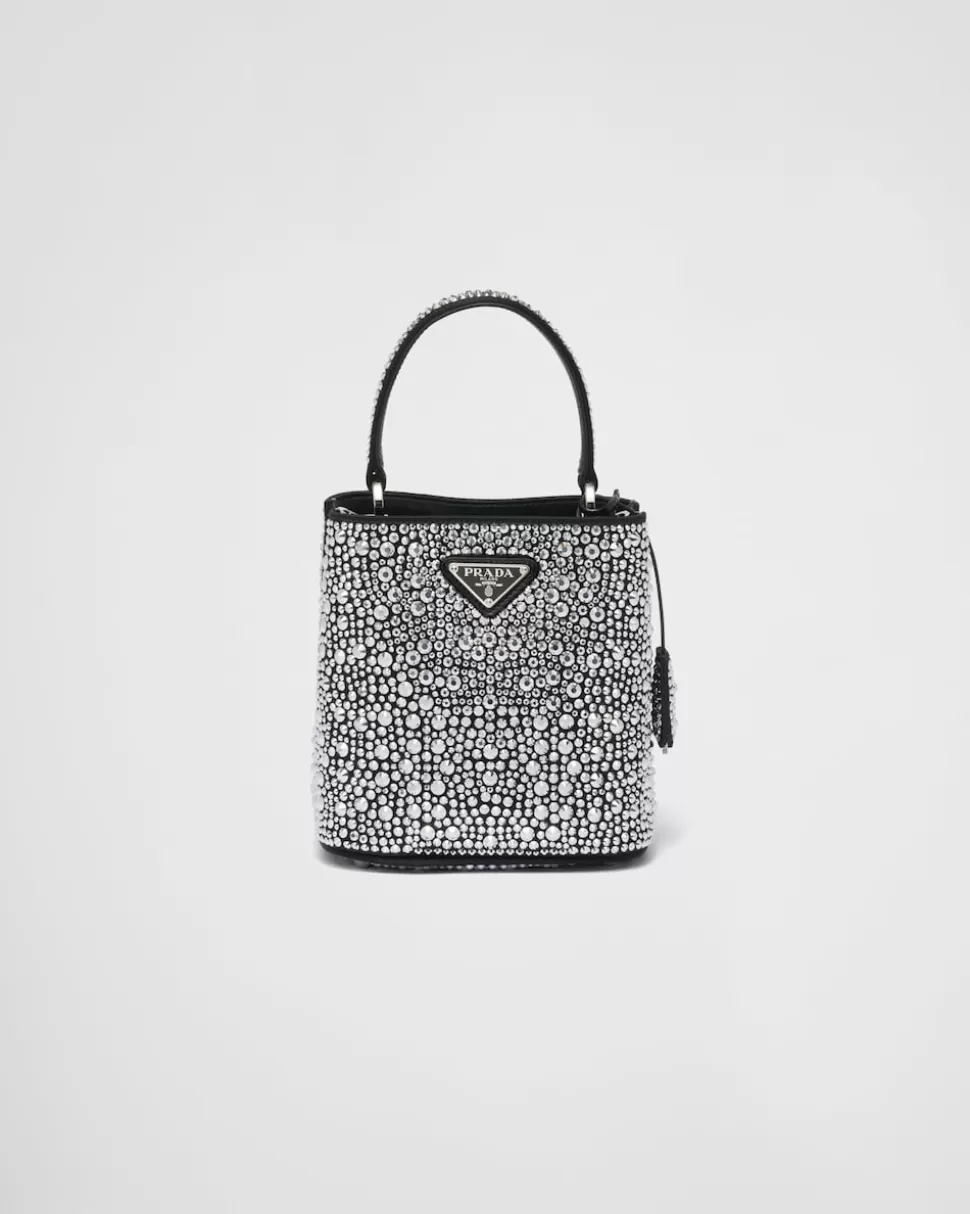 Cheap Prada Panier Tasche Aus Satin Mit Kristallen Metall