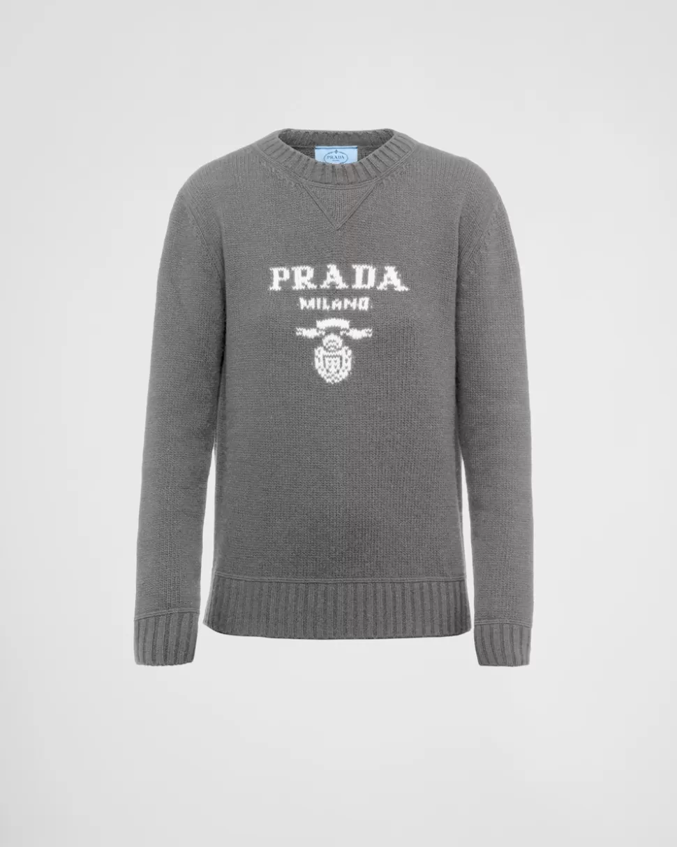 Cheap Prada Rundhalspullover Aus Kaschmir Und Wolle Schwarz