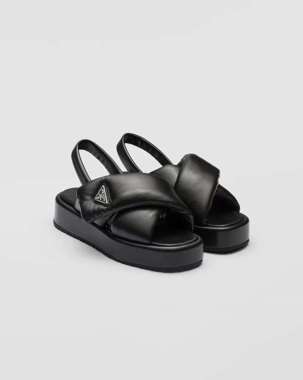 Sale Prada Soft Keilsandalen Aus Gepolstertem Nappa-leder Schwarz