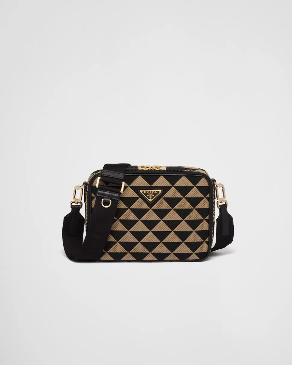 Store Prada Symbole Tasche Aus Besticktem Stoff Schwarz/GebrannteSienna