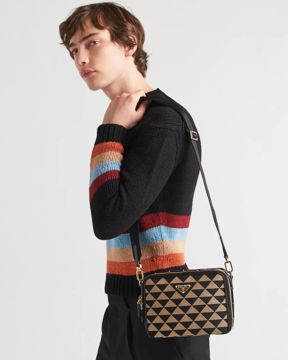 Store Prada Symbole Tasche Aus Besticktem Stoff Schwarz/GebrannteSienna