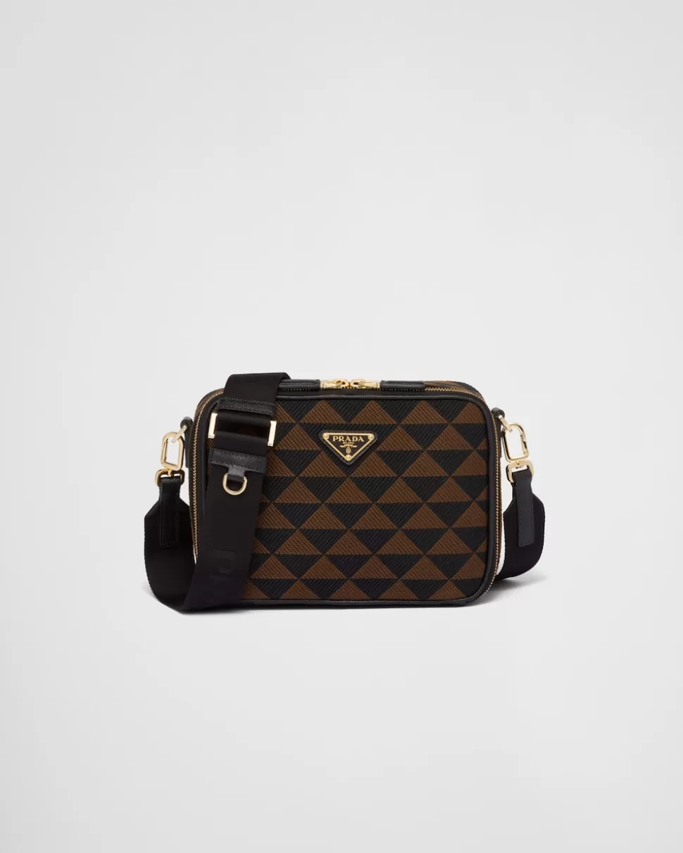 Discount Prada Symbole Tasche Aus Besticktem Stoff Schwarz/GebrannteSienna