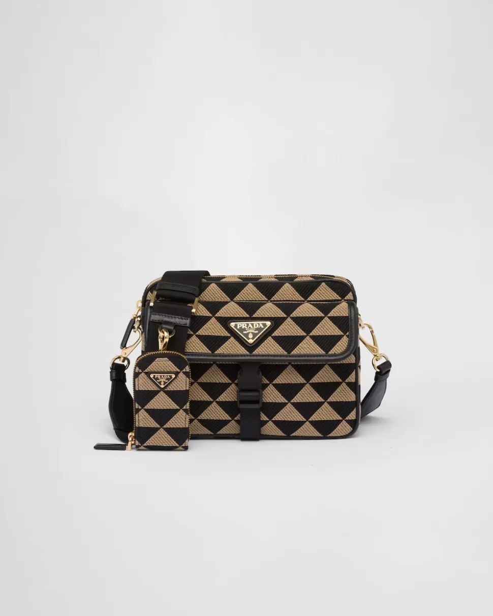 Outlet Prada Symbole Tasche Aus Besticktem Stoff Schwarz/Beige