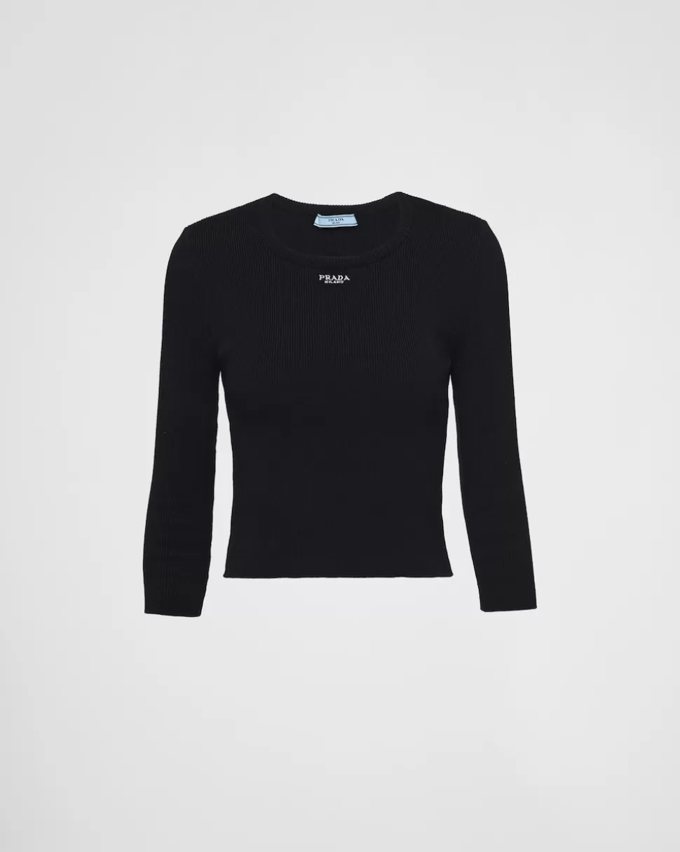 Cheap Prada Pullover Aus Baumwolle Schwarz