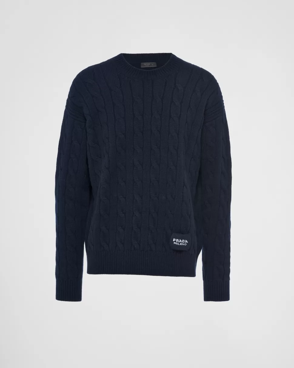 Cheap Prada Pullover Aus Kaschmir Mit Zopfmuster Blau