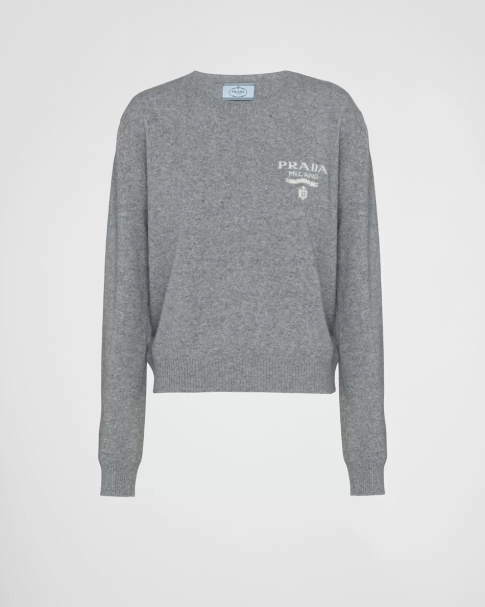 Shop Prada Pullover Aus Kaschmir Und Seide Blau