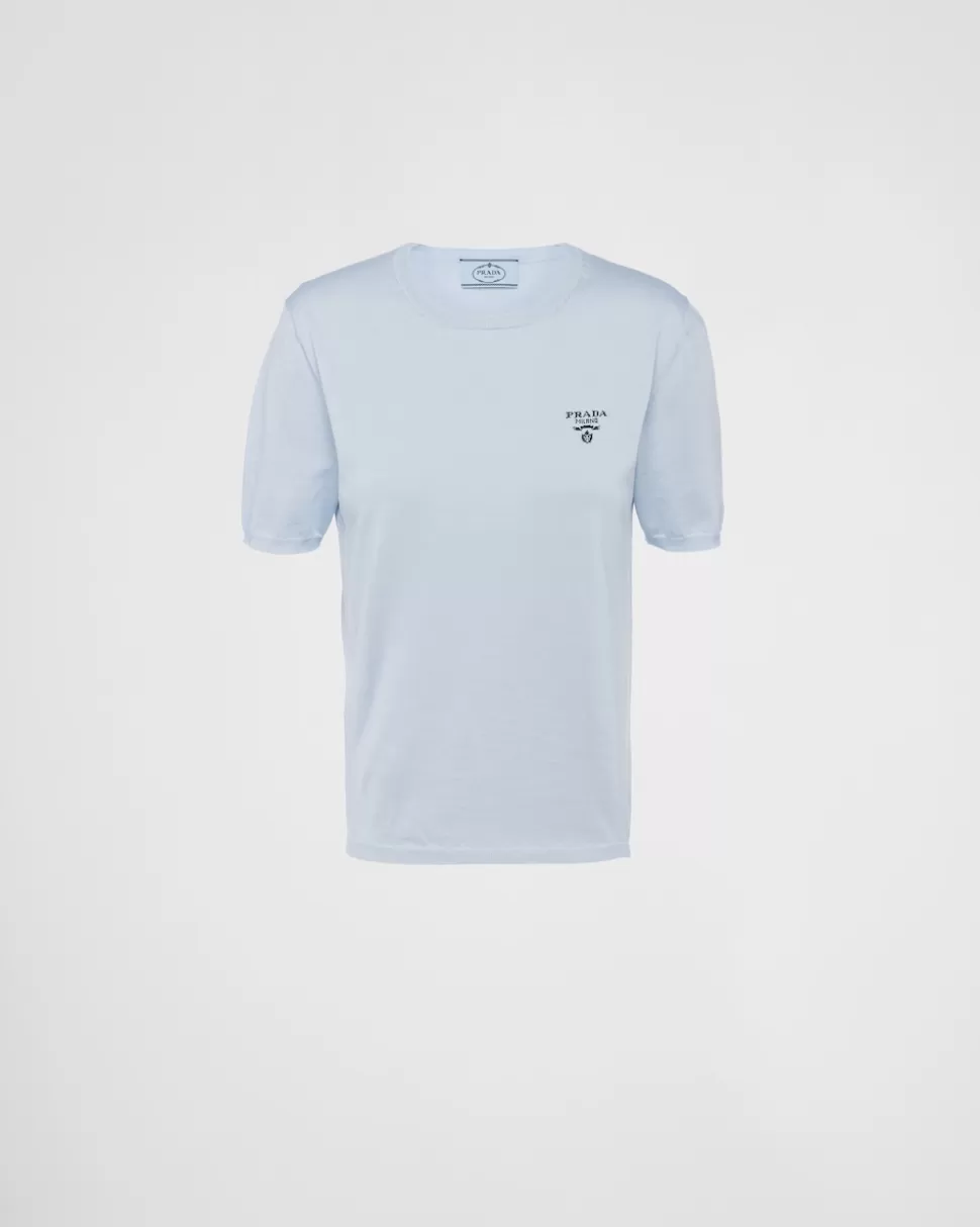 Outlet Prada Pullover Aus Seide Und Baumwolle Blau