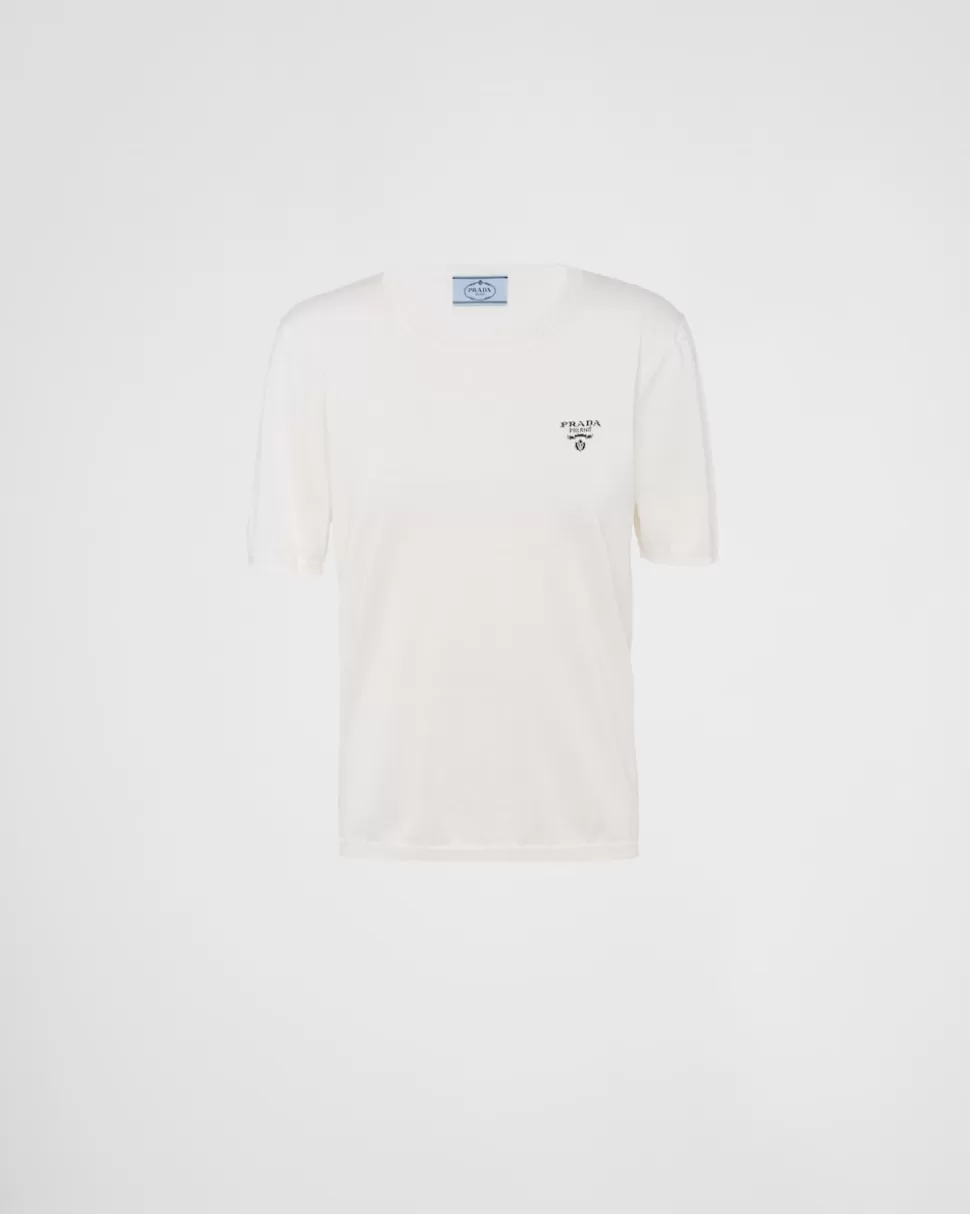 Online Prada Pullover Aus Seide Und Baumwolle Blau