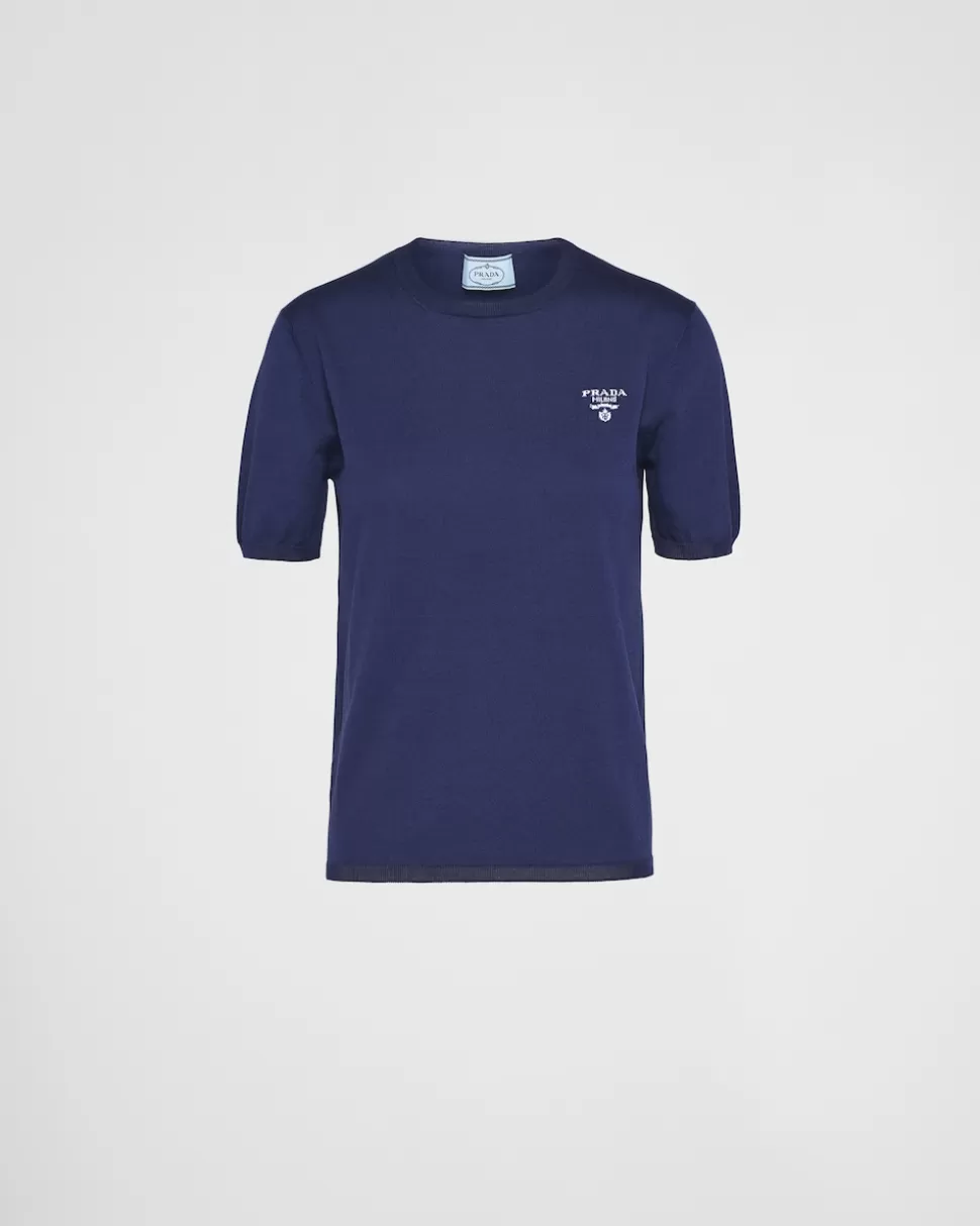 Store Prada Pullover Aus Seide Und Baumwolle Blau