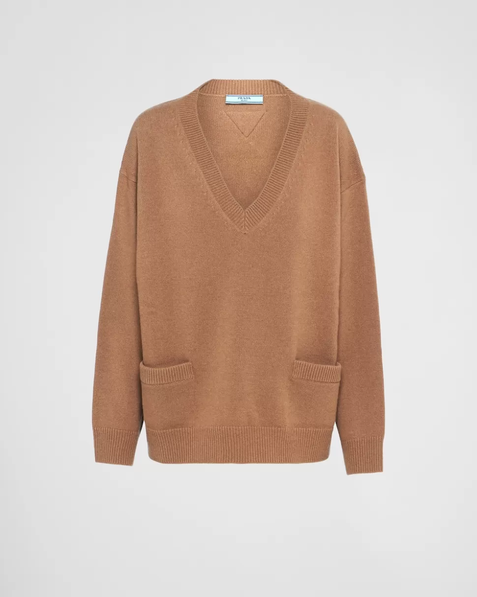 Cheap Prada Pullover Aus Wolle Und Kaschmir Kamelbraun