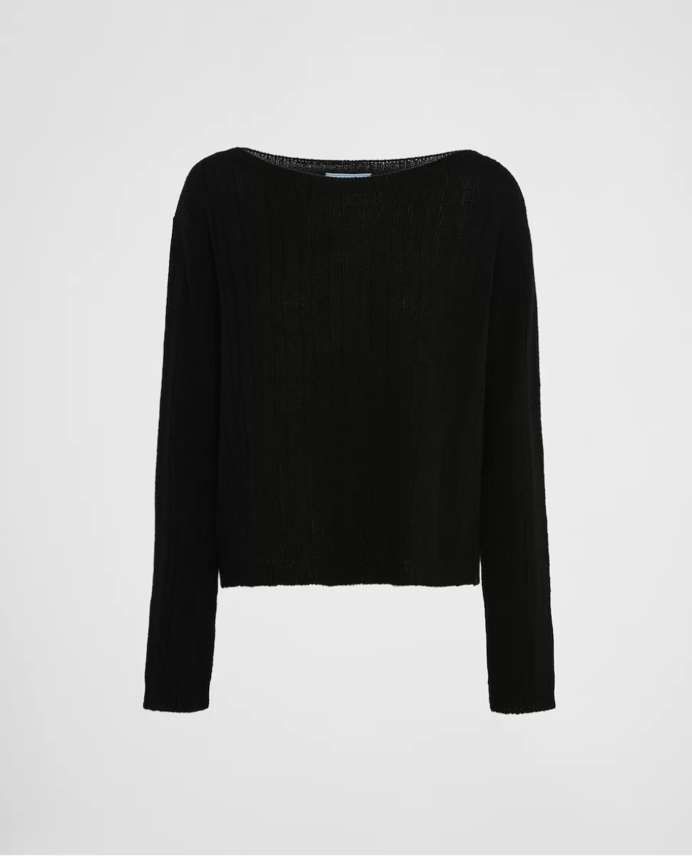 New Prada Pullover Aus Wolle Und Kaschmir Mit U-boot-ausschnitt Schwarz