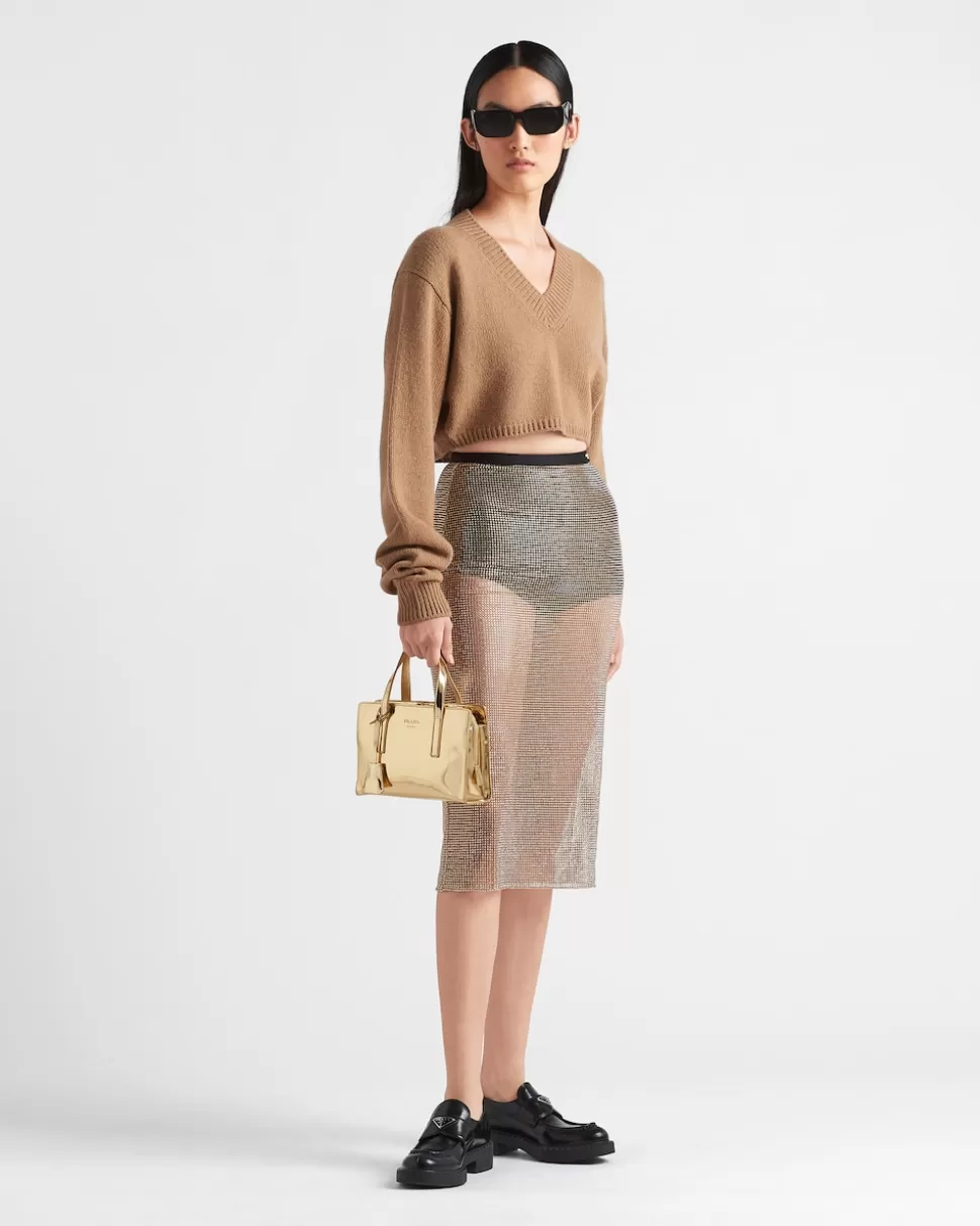Sale Prada Pullover Mit V-ausschnitt Aus Wolle Und Kaschmir Kamelbraun