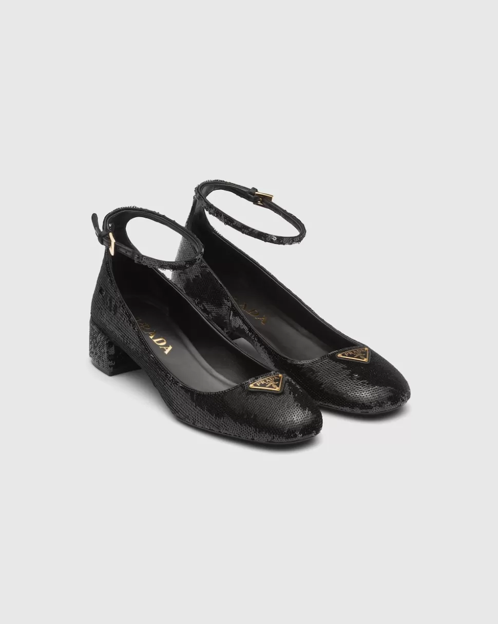 Fashion Prada Pumps Aus Satin Mit Paillettenbesatz Schwarz