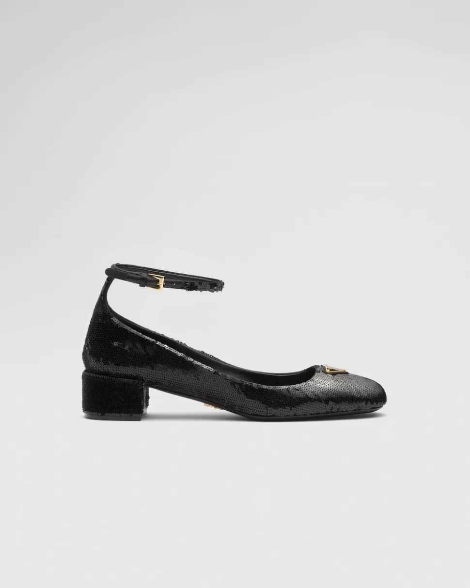 Fashion Prada Pumps Aus Satin Mit Paillettenbesatz Schwarz