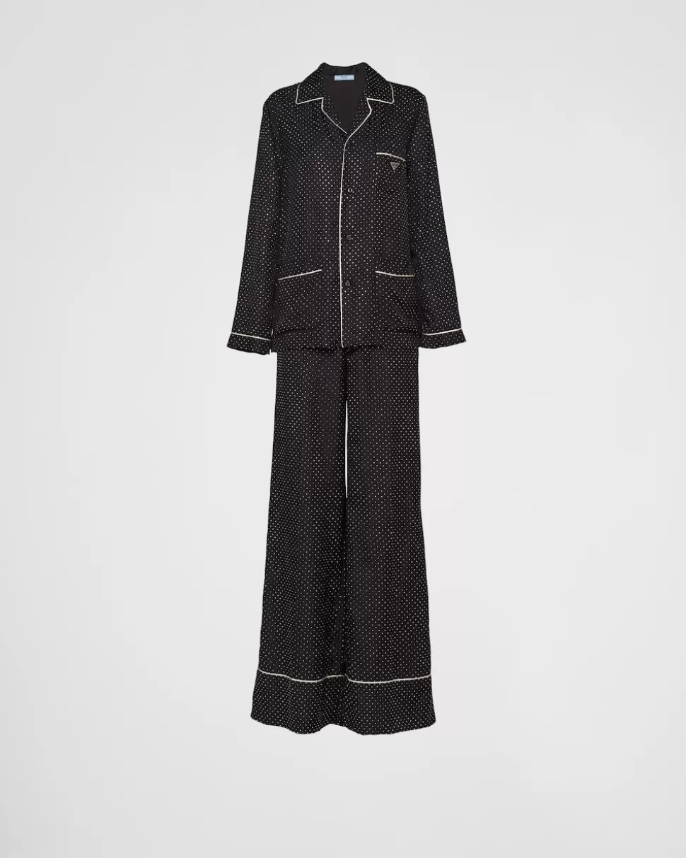 Hot Prada Pyjama Aus Besticktem Twill Schwarz