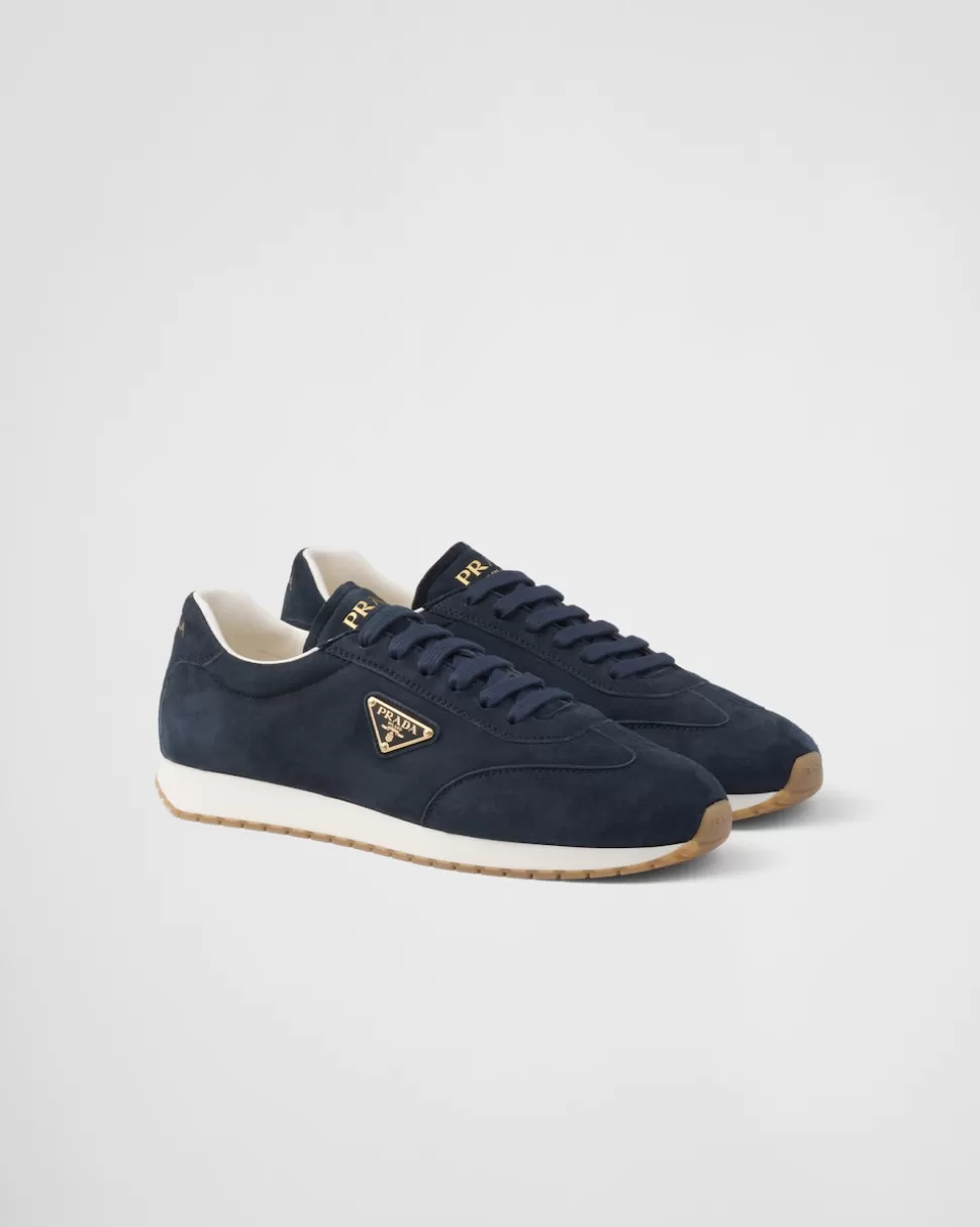 Shop Prada Rank Sneaker Aus Wildleder Blau