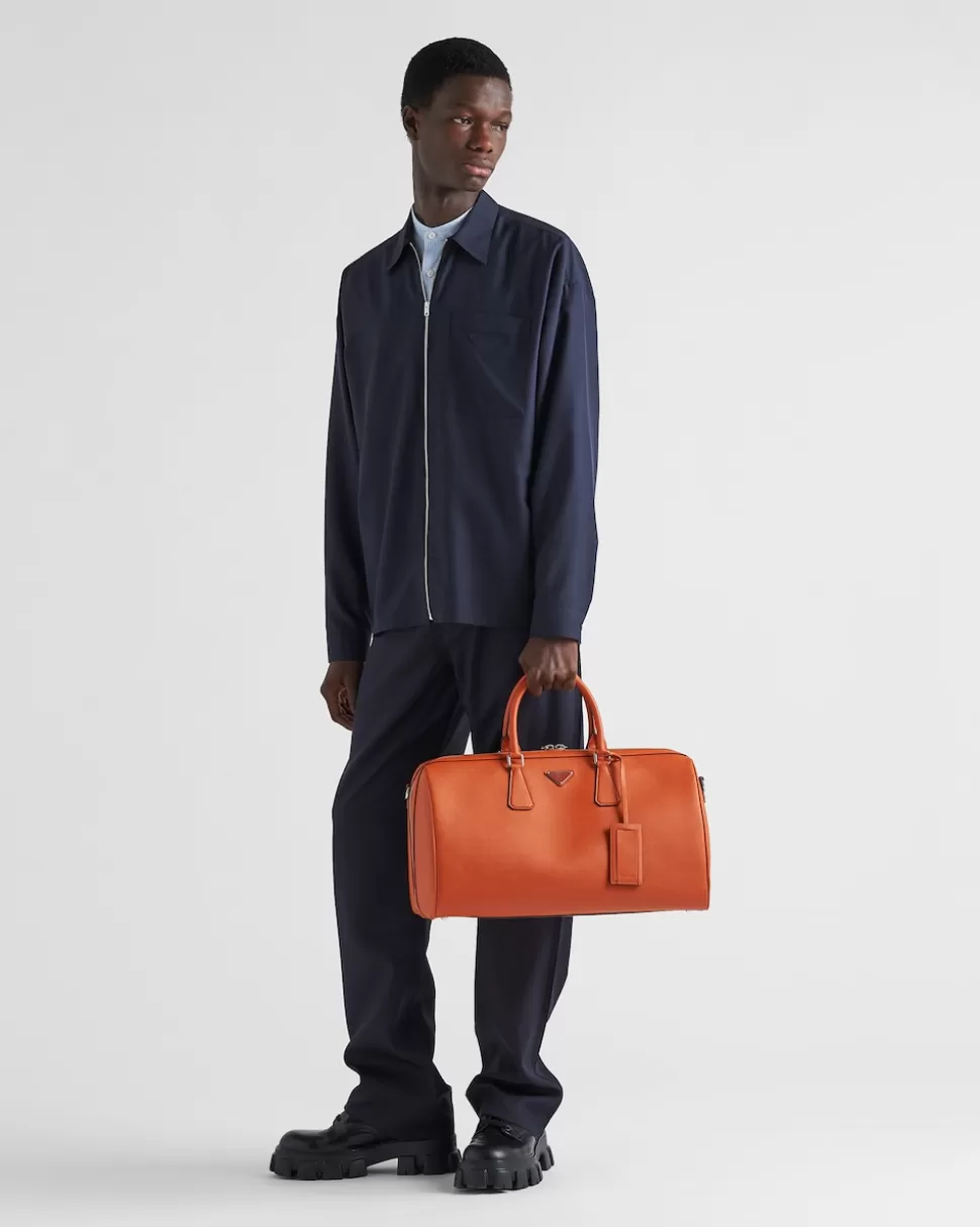 New Prada Reisetasche Aus Saffiano-leder Schwarz