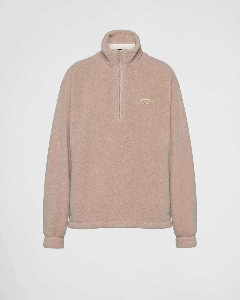 Fashion Prada Reißverschlussjacke Aus Baumwollfleece Albino/Weiss